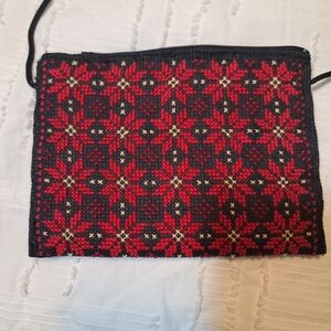 Embroidered Red Kaleidoscope Flower Print Boho Purse Bag
